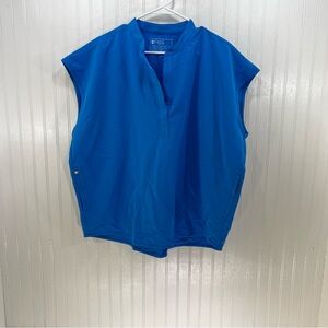 FIGS Rafaela Oversized Scrub Top XL Caribbean Blue Sleeveless  Technical NWT